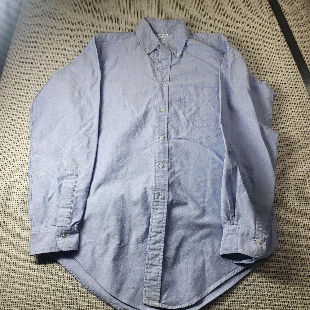 Brooks Brothers Dress Shirt Mens 16.5 Blue Solid Slim Fit Cotton Made In USA